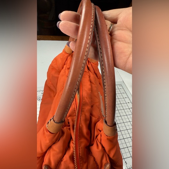 Kate Spade Vibrant Orange Quilted Puffer Satchel. With leather accents - Picture 6 of 8